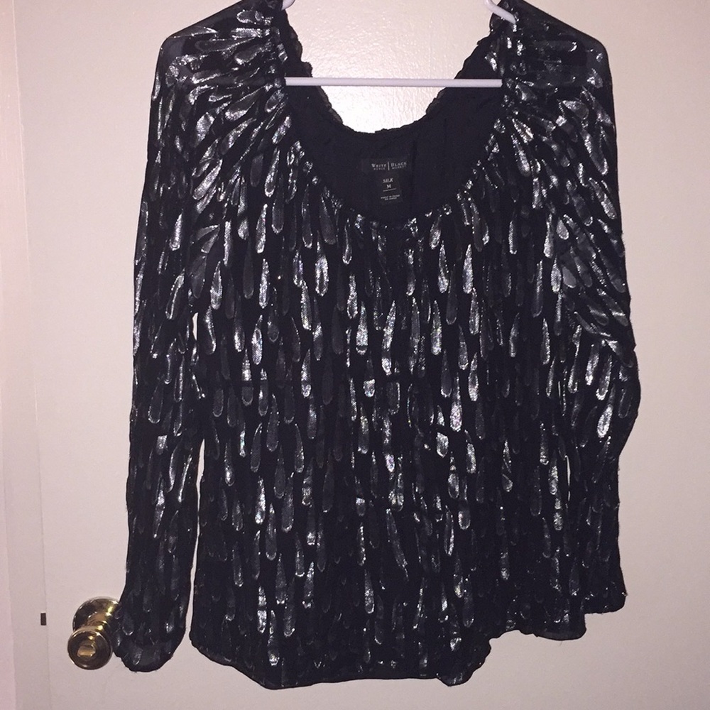 White House black market silk metallic top